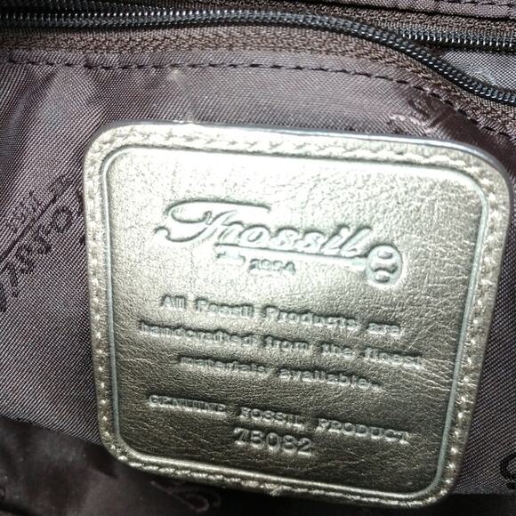 Fossil Tan Tapestry & Gold Leather Trim Satchel - Picture 5 of 12